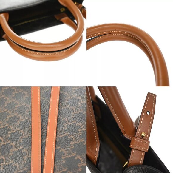 CELINE Vertical Cabas Hand Tote Bag Triomphe Canvas Leather Brown Black 680RH006 - Picture 9 of 16